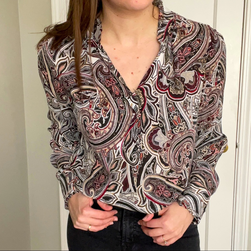 WHBM paisley blouse with buttons at the top